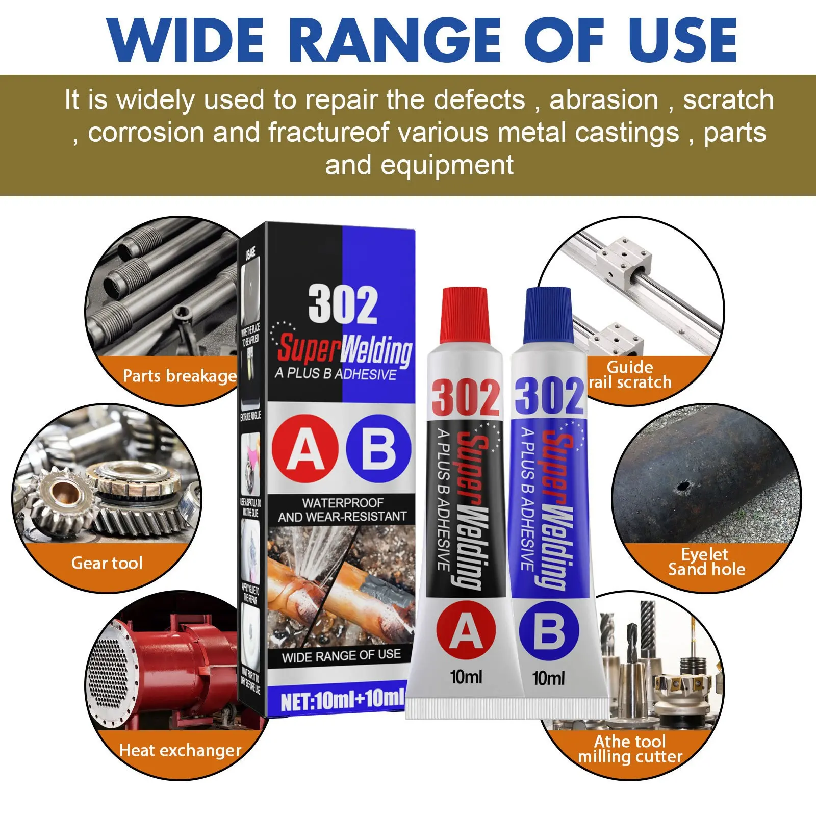AB Casting Adhesive Repair Agent High Strength Metal Repair Glue Fits Sealing Metal Wood Adhesive Industrial Repair Supplies