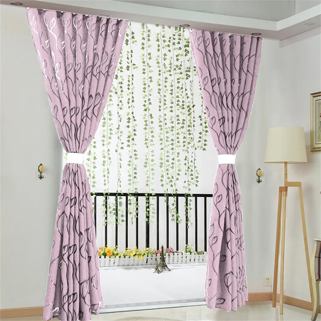 1 Pcs Vines Leaves Tulle Curtain For Door Window Drape Panel Sheer Scarf Valances For Living Room Home Accessories Tools