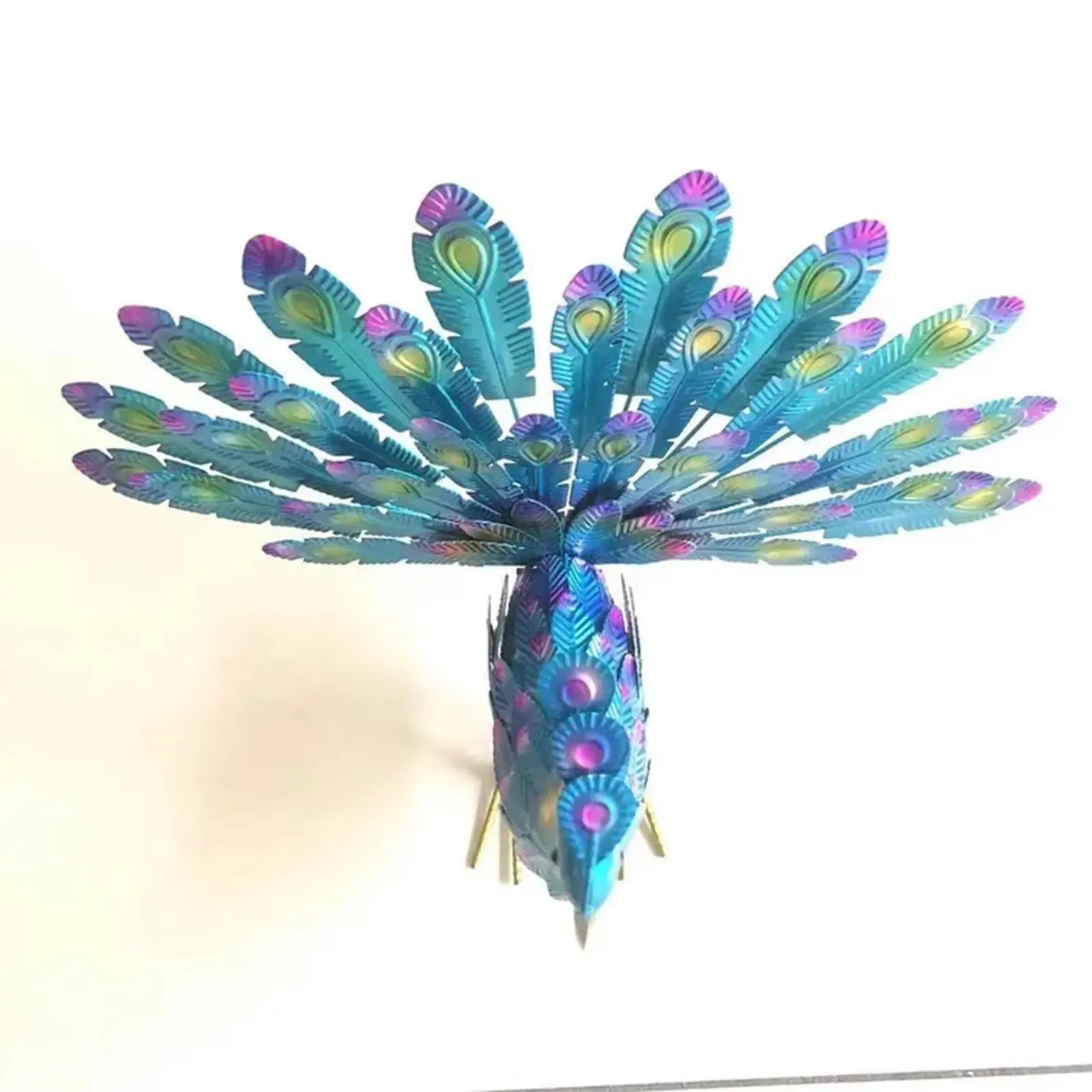 43cm Blue Peacock Statue Garden Decoration Metal Peacock Open Screen Decoration Courtyard Art Garden Decoration Outdoor Peacock