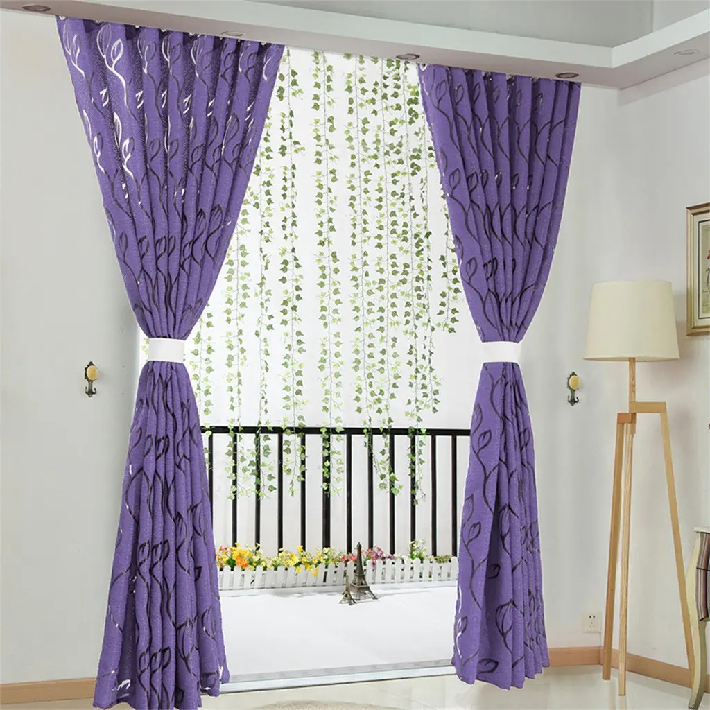 1 Pcs Vines Leaves Tulle Curtain For Door Window Drape Panel Sheer Scarf Valances For Living Room Home Accessories Tools