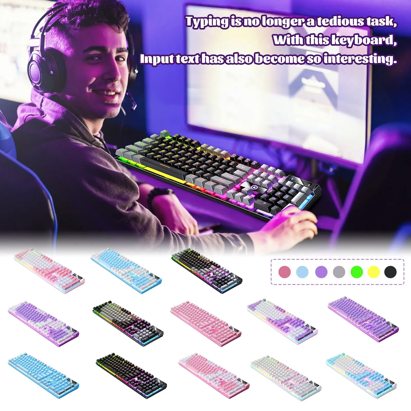 New Silver Carving K500 Game Wired Keyboard Mechanical Feel Pink Black Blue Desktop Notebook Waterproof Keyboard Wholesale Gift