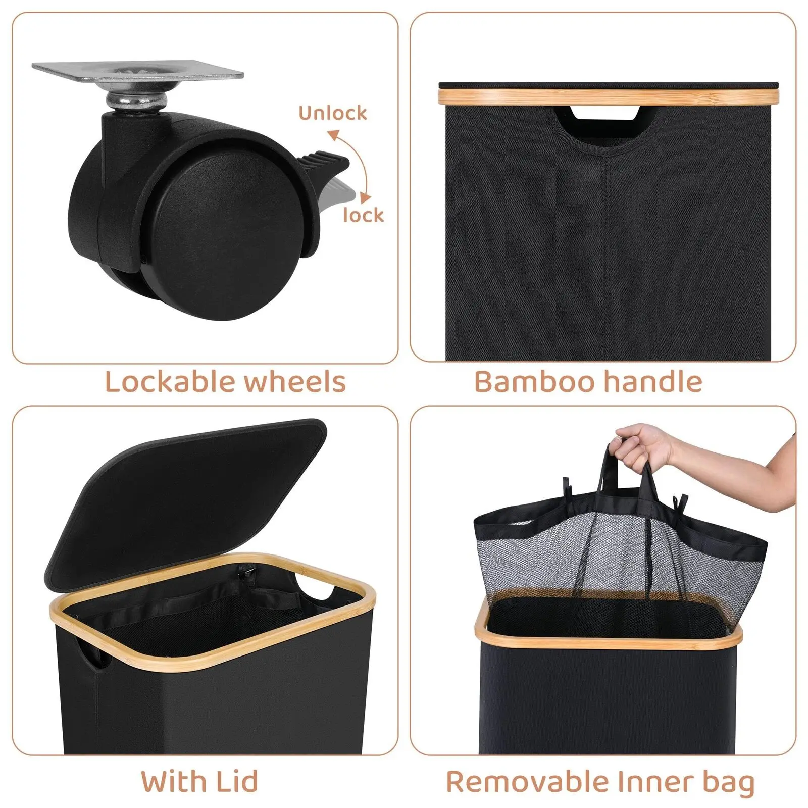 Rolling Laundry Basket Large Slim Folding Hamper On Wheels 110L Freestanding Narrow Corner Bin With Handle Dirty Clothes Storage