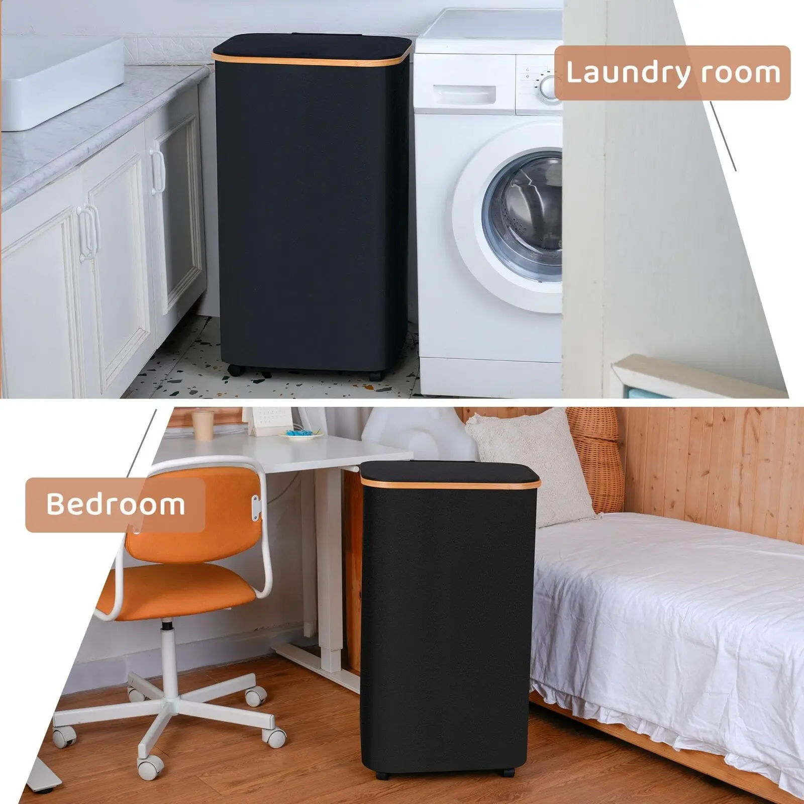 Rolling Laundry Basket Large Slim Folding Hamper On Wheels 110L Freestanding Narrow Corner Bin With Handle Dirty Clothes Storage