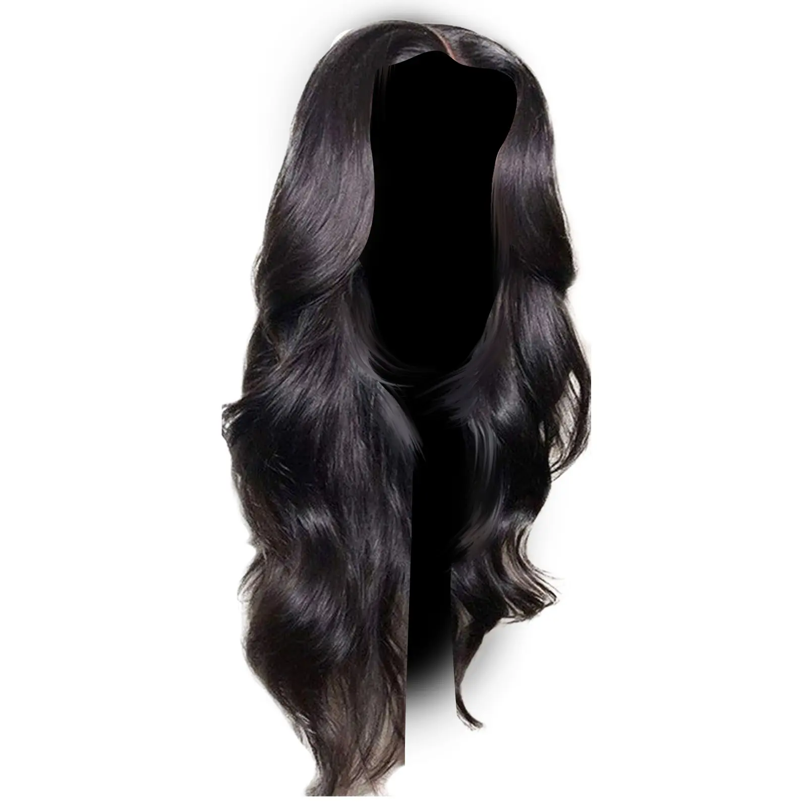 Synthetic Wig Long Lace Black Wavy Wig for Women Middle Part Curly Natural Looking Heat Resistant Fiber for Daily