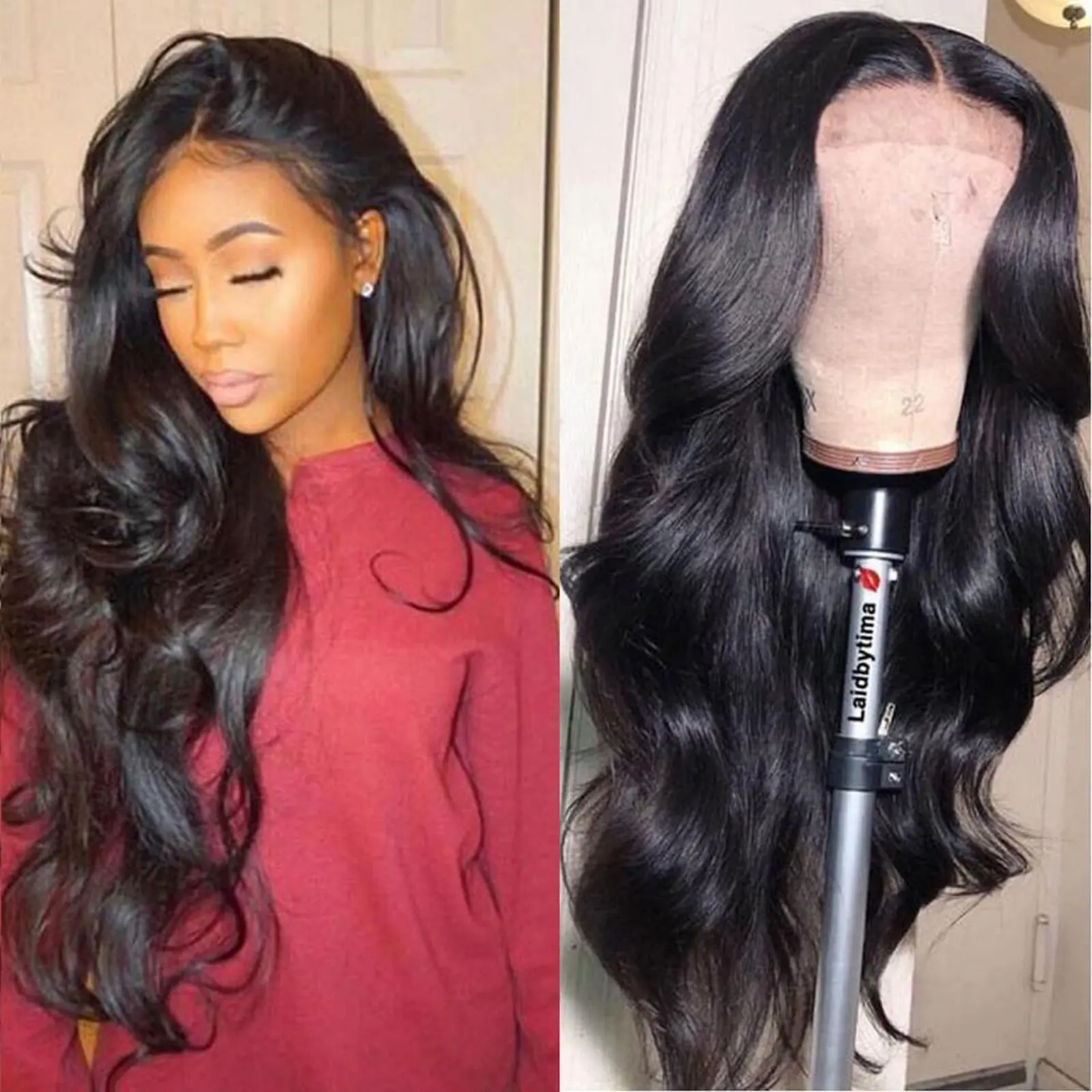 Synthetic Wig Long Lace Black Wavy Wig for Women Middle Part Curly Natural Looking Heat Resistant Fiber for Daily