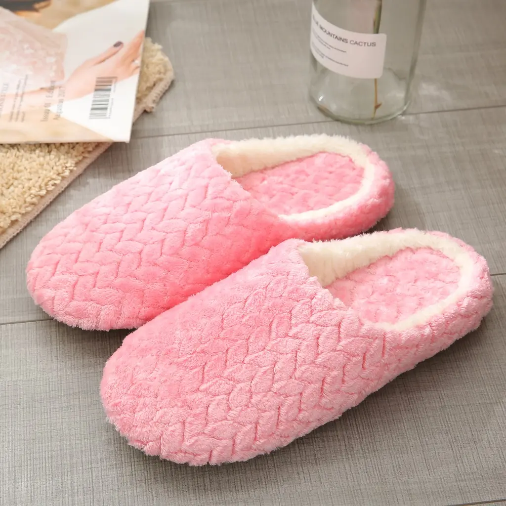 Women Winter Home Fur Slippers Cartoon Cat Non-Slip Soft Warm House Indoor Bedroom Men Couples Boys Girl Memory Foam Floor Shoes