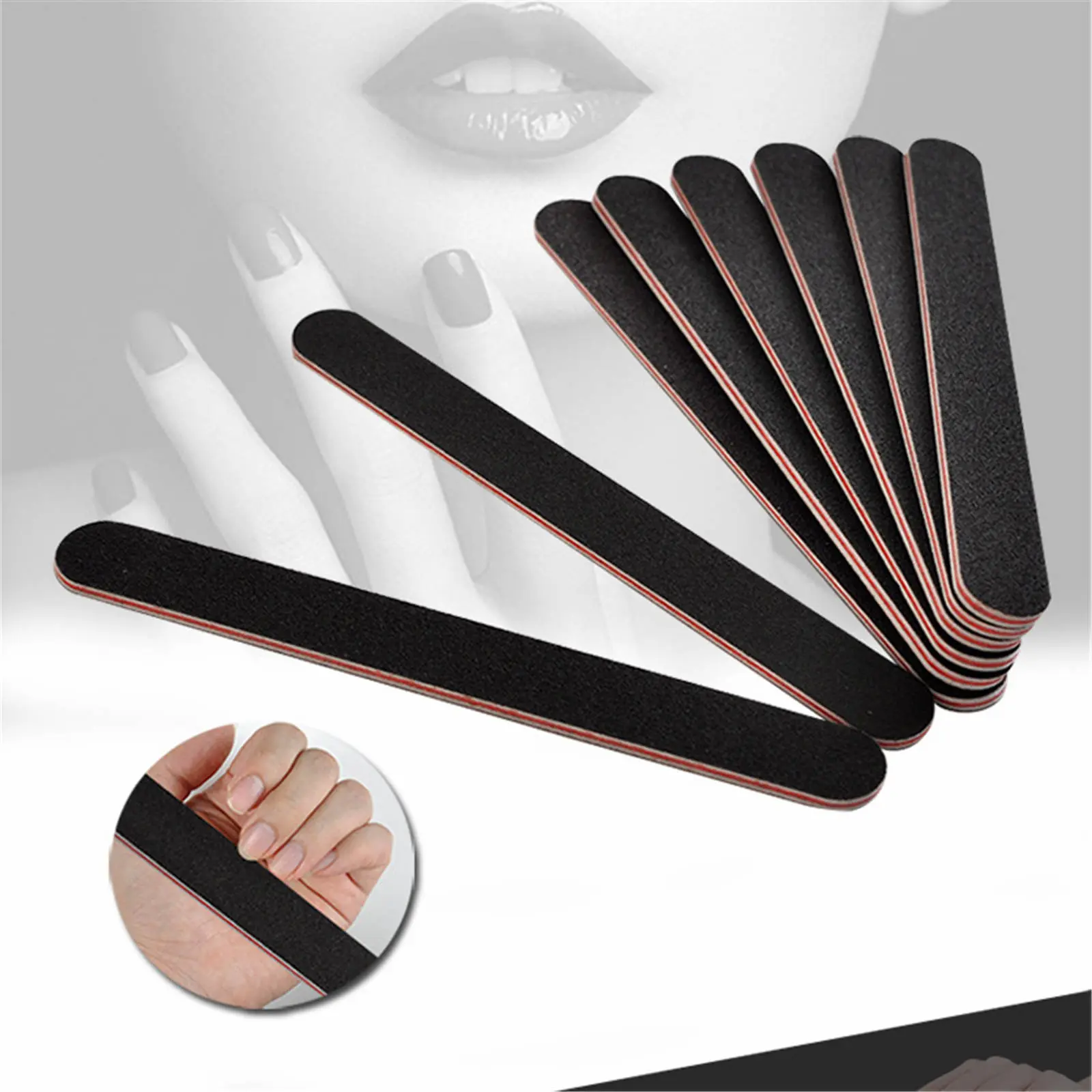 10pcs/20pcs Nailfile Professional Nail Buffer Black Sandpaper Strong Straight Lime Angle 100/180 Buffing Sanding Files