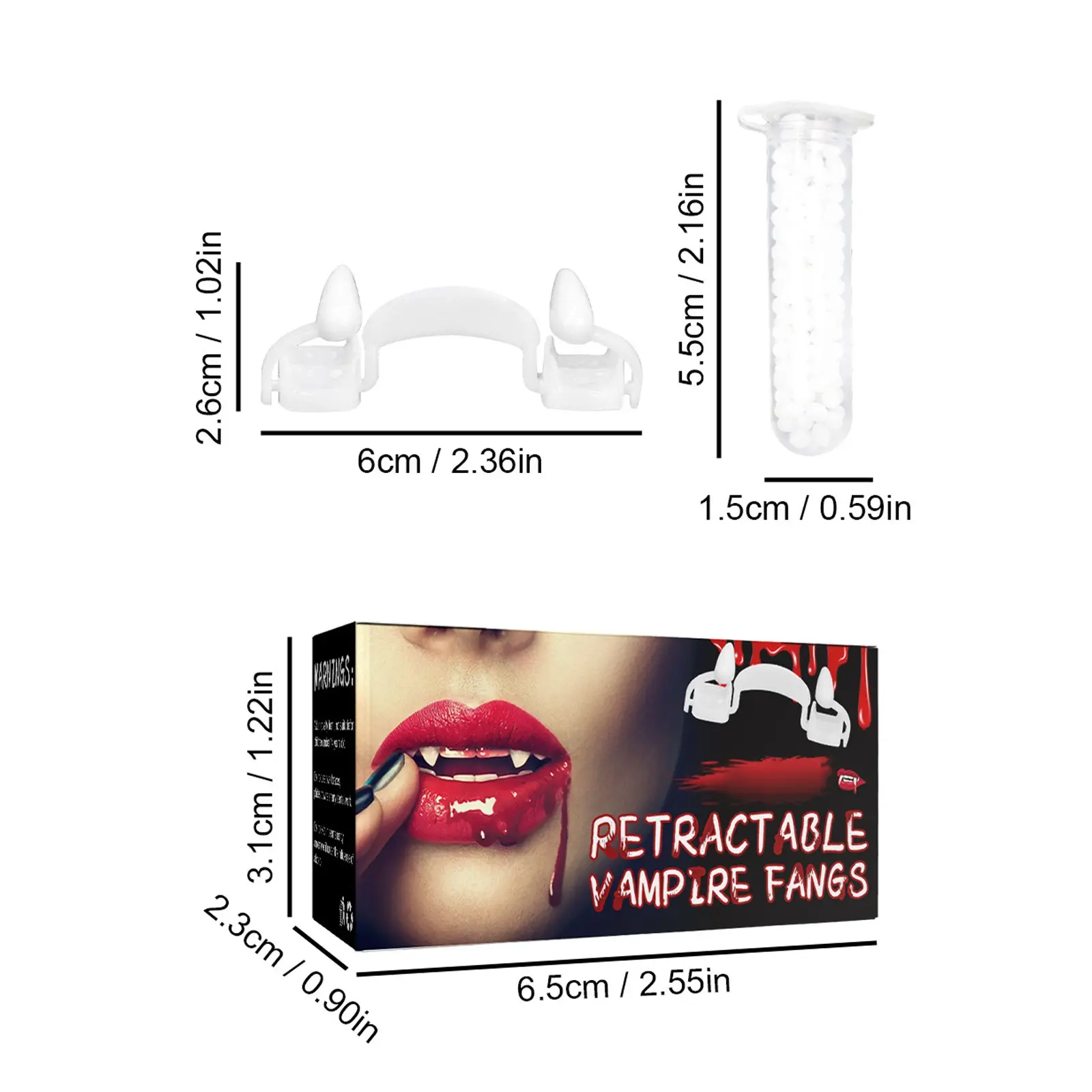 1/2/3/5PCS Retractable Vampire Teeth Halloween Vampire Fangs Dentures Zombie Teeth Small Tiger Teeth Cosplay Party Decoration