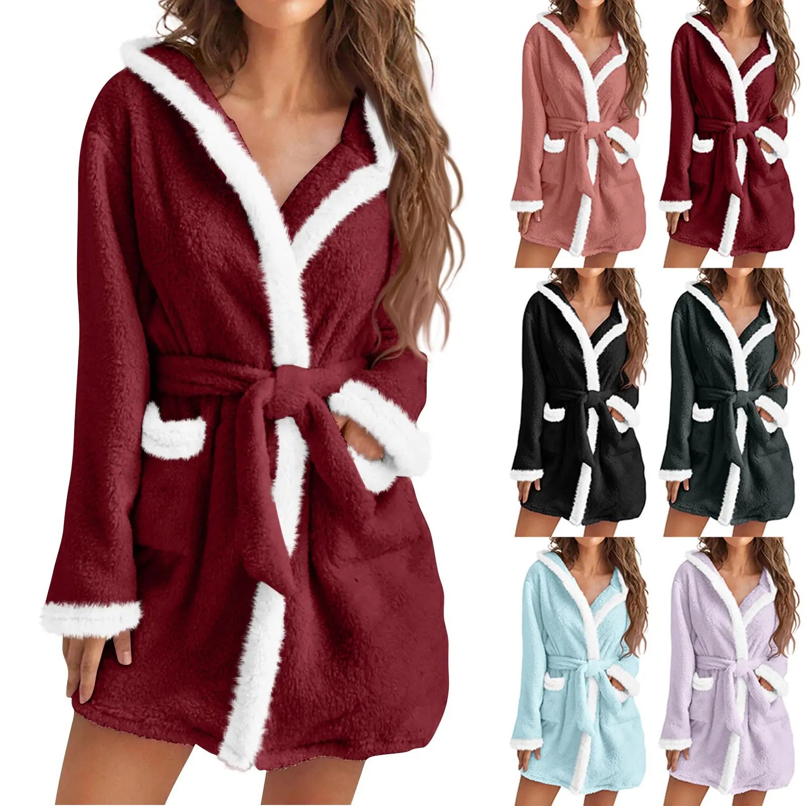 Thickened Flannel Female Hooded Robe Nightwear Winter Warm Sleepwear Nightgown Coral Fleece Bathrobe Gown Loose Casual Home Wear
