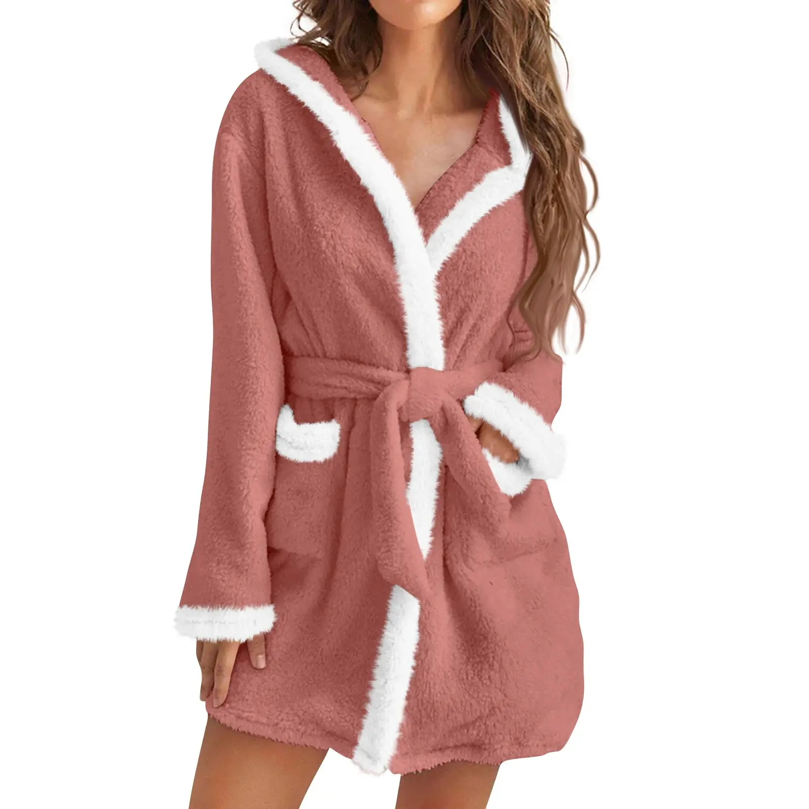 Thickened Flannel Female Hooded Robe Nightwear Winter Warm Sleepwear Nightgown Coral Fleece Bathrobe Gown Loose Casual Home Wear