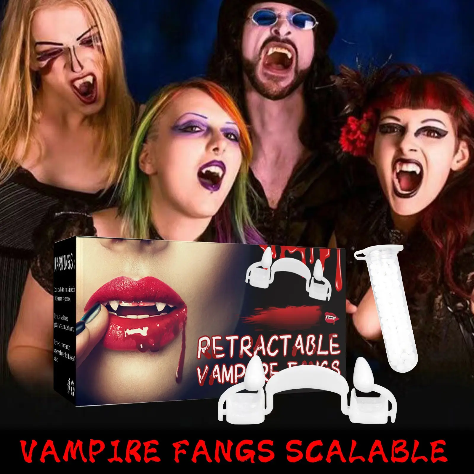 1/2/3/5PCS Retractable Vampire Teeth Halloween Vampire Fangs Dentures Zombie Teeth Small Tiger Teeth Cosplay Party Decoration
