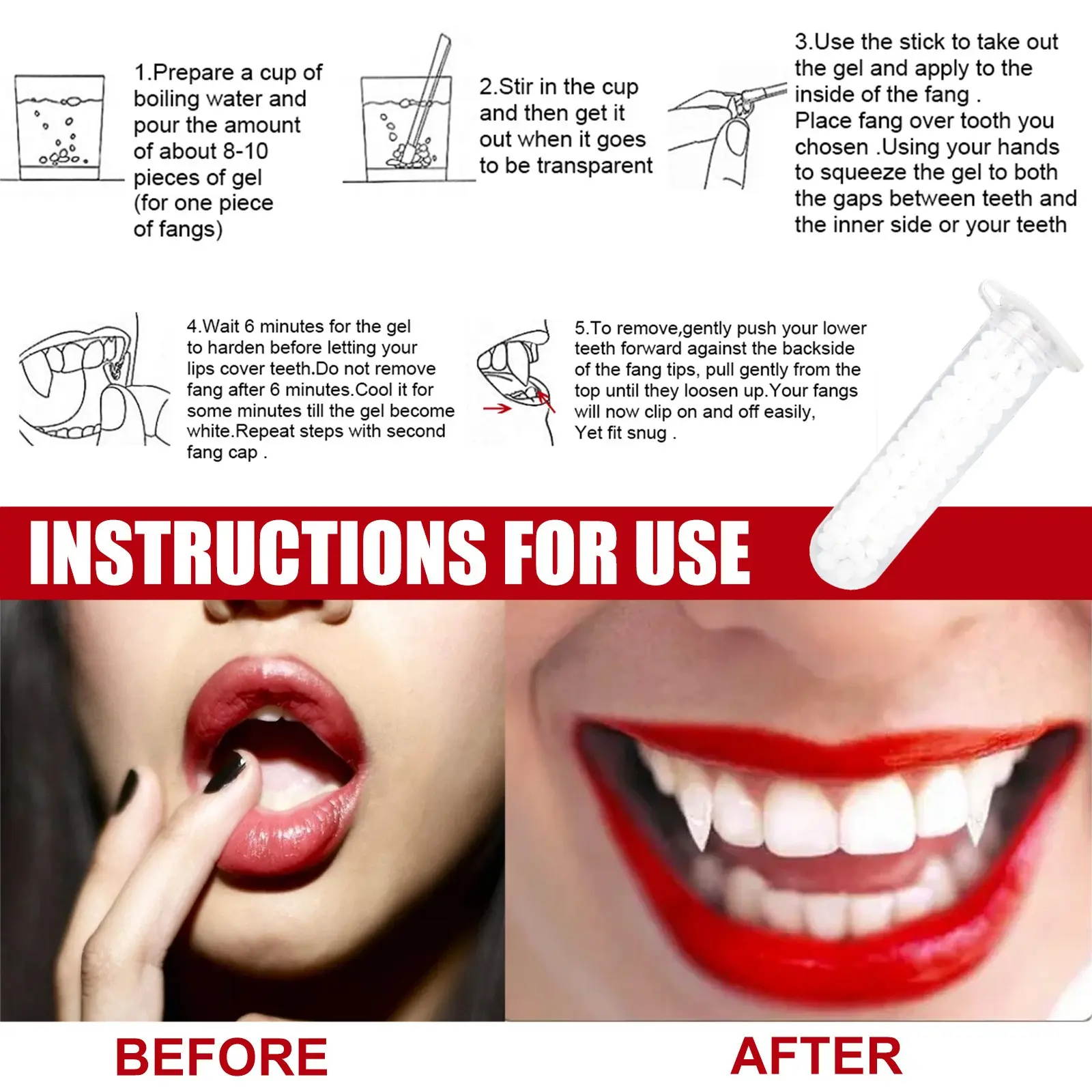 1/2/3/5PCS Retractable Vampire Teeth Halloween Vampire Fangs Dentures Zombie Teeth Small Tiger Teeth Cosplay Party Decoration
