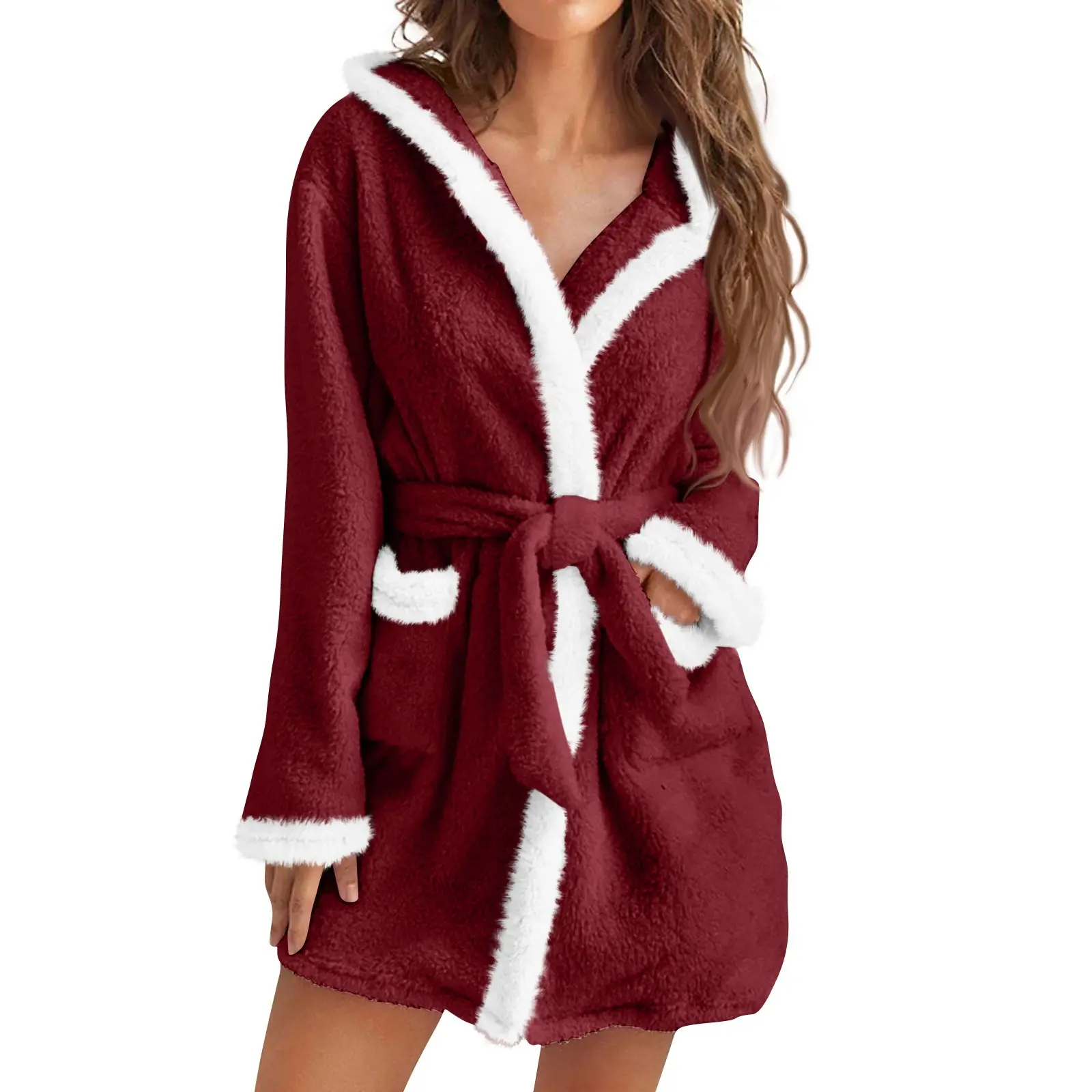 Thickened Flannel Female Hooded Robe Nightwear Winter Warm Sleepwear Nightgown Coral Fleece Bathrobe Gown Loose Casual Home Wear