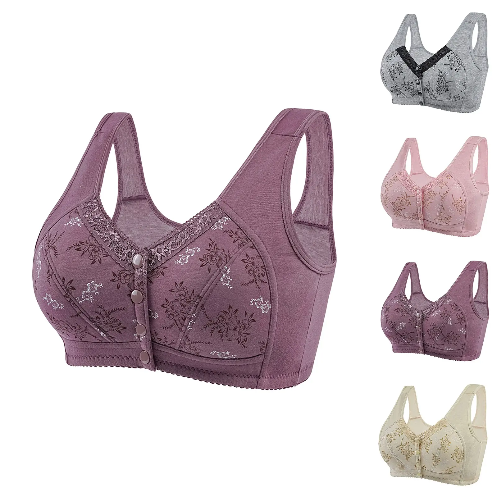 Wireless Bralette Comfortable Underwear Middle-aged Elderly Women Lace Chest Wrap Ultra-thin Mom Front Open Buckle Cotton