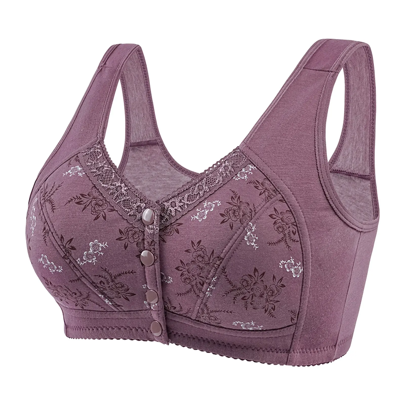 Wireless Bralette Comfortable Underwear Middle-aged Elderly Women Lace Chest Wrap Ultra-thin Mom Front Open Buckle Cotton