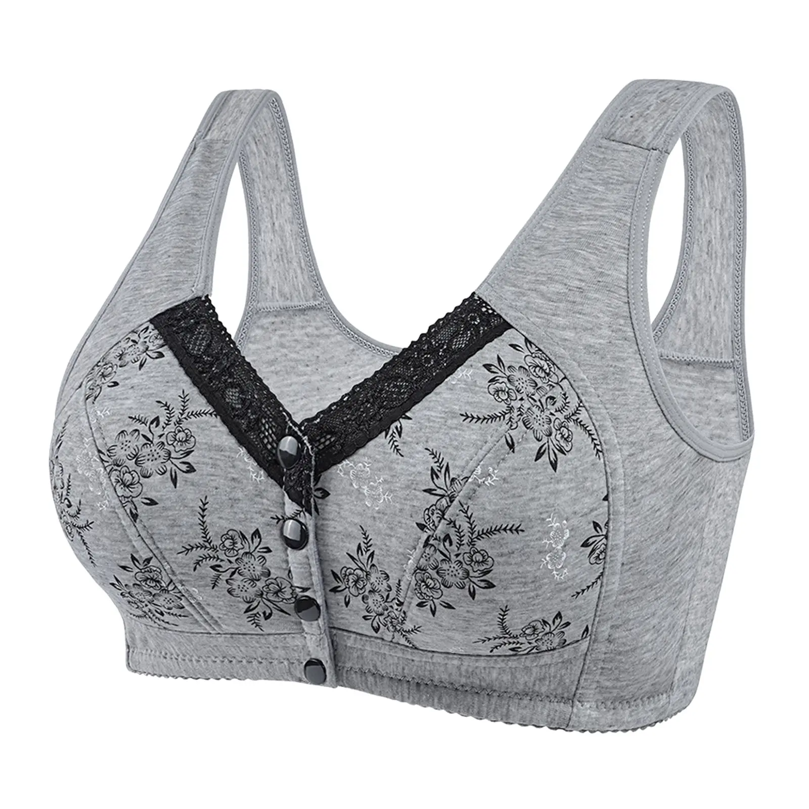 Wireless Bralette Comfortable Underwear Middle-aged Elderly Women Lace Chest Wrap Ultra-thin Mom Front Open Buckle Cotton