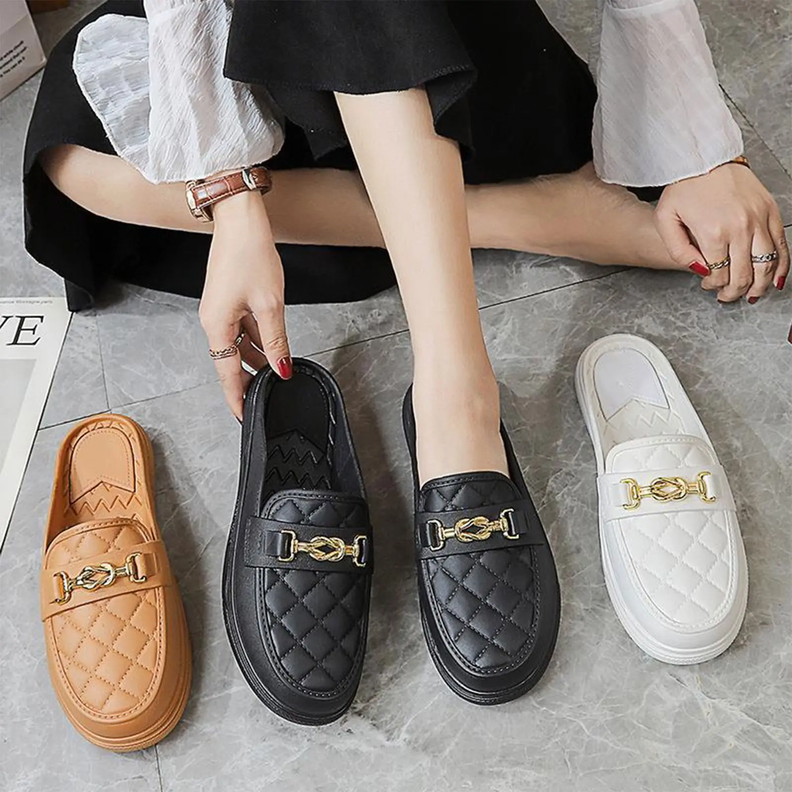 Summer New Style Women's Soft Bottom Anti-slip Versatile Outer Wear Beach Flat Bottom Lazy Person One Step Casual Half Slippers