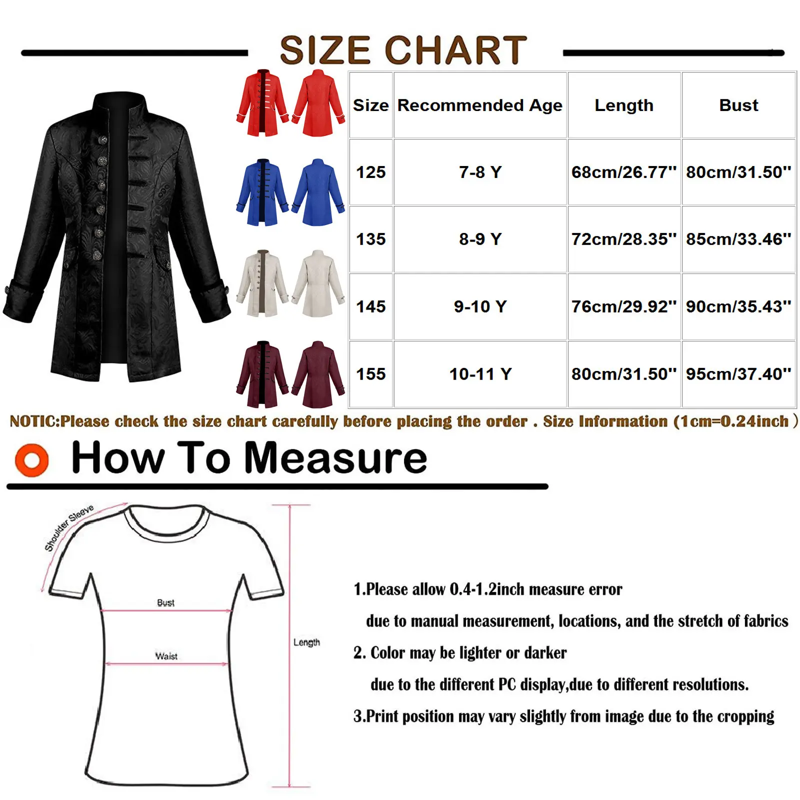 Gothic Victorian Tailcoat Jacket Boy's Steampunk Medieval Cosplay Costume Male Pirate Viking Renaissance Formal Tuxedo Coats