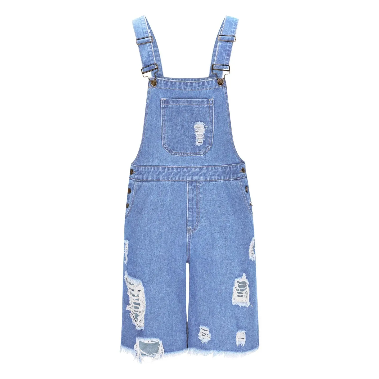 Summer Men's Vintage Jeans Overalls Elastic Denim Jumpsuit With Pockets Men Casual Button Suspenders Short Pants