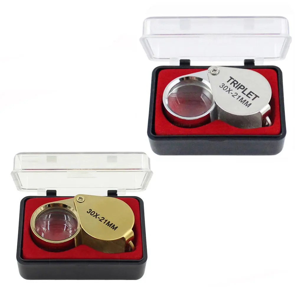 30X Metal Jewelry Magnifying Glass Jewelers Eye Tool Jewellery Folding Loupe Glass Lens Magnifying Triplet Glass Jewelry Diamond