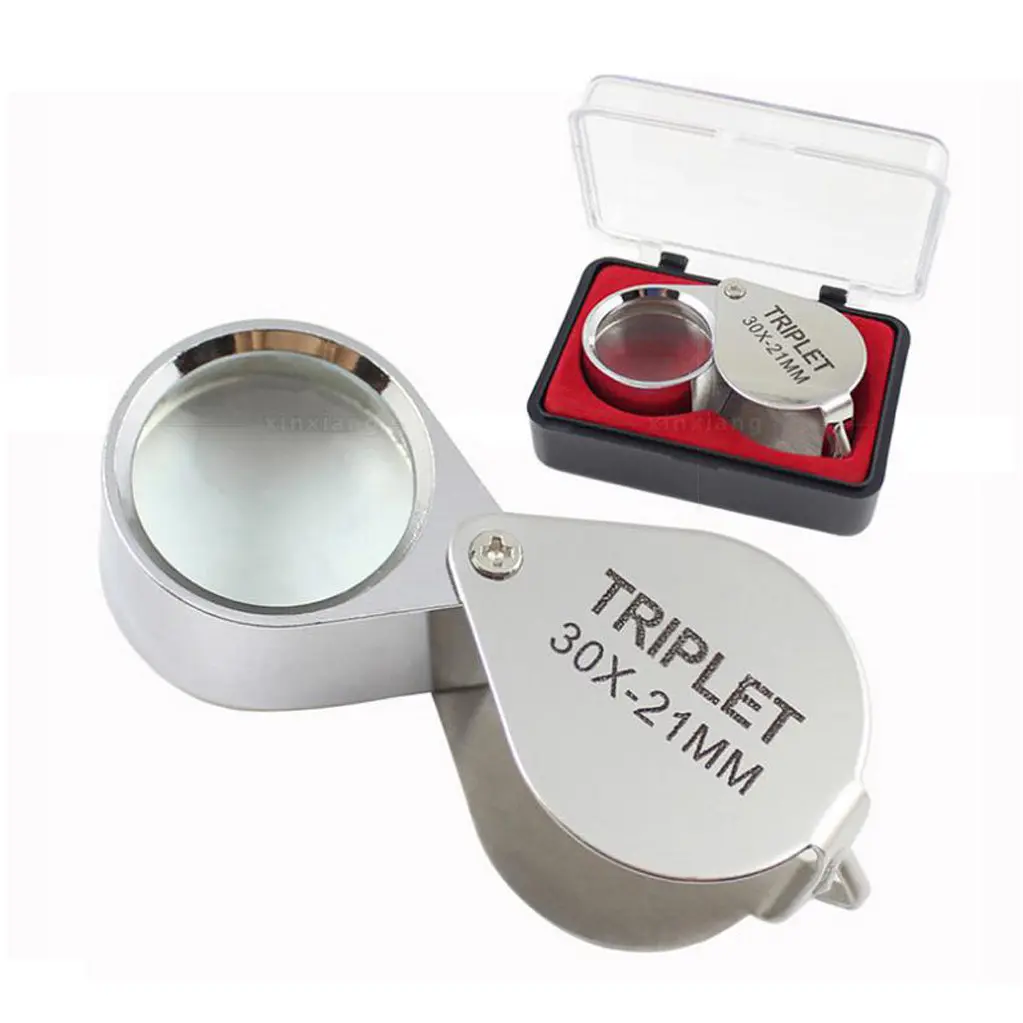 30X Metal Jewelry Magnifying Glass Jewelers Eye Tool Jewellery Folding Loupe Glass Lens Magnifying Triplet Glass Jewelry Diamond