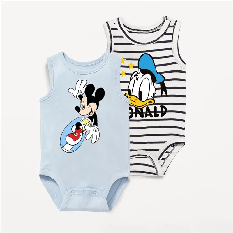 2Pcs Fashion Cartoon Baby Boy Jumpsuits Mickey Minnie Mouse Printed Infant Clothes Summer Cotton Newborn Bodysuits