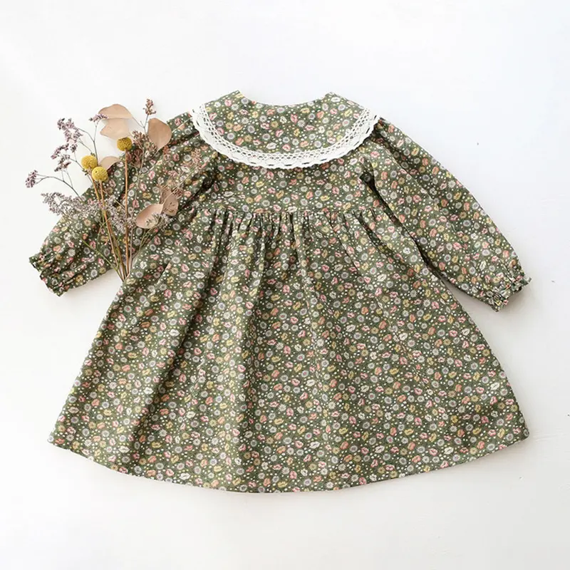 New Spring Summer Children Girl Clothes Cotton Floral Long Sleeve Dress for Girls Casual Kids Dress