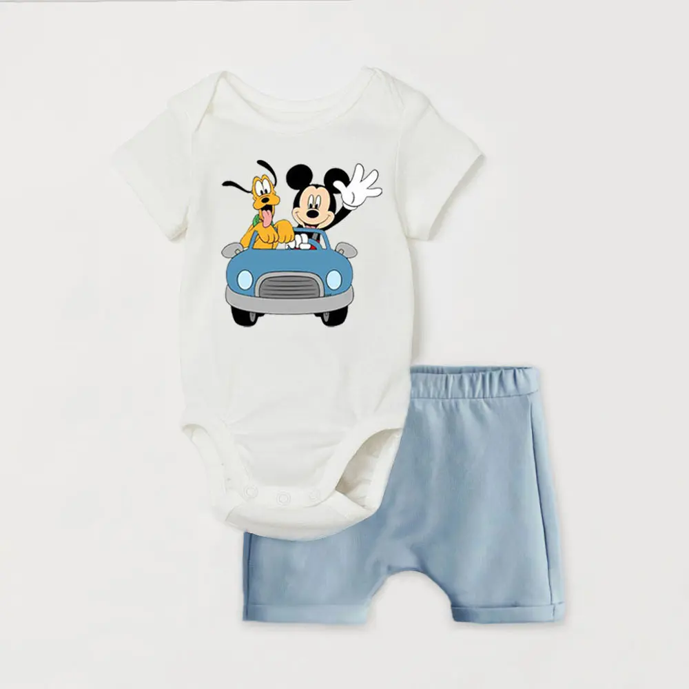 Minnie Mouse Clothes Set for Infant Summer Cotton Bodysuit + Bottom Shorts Newborn Baby Boy Girl Outfits