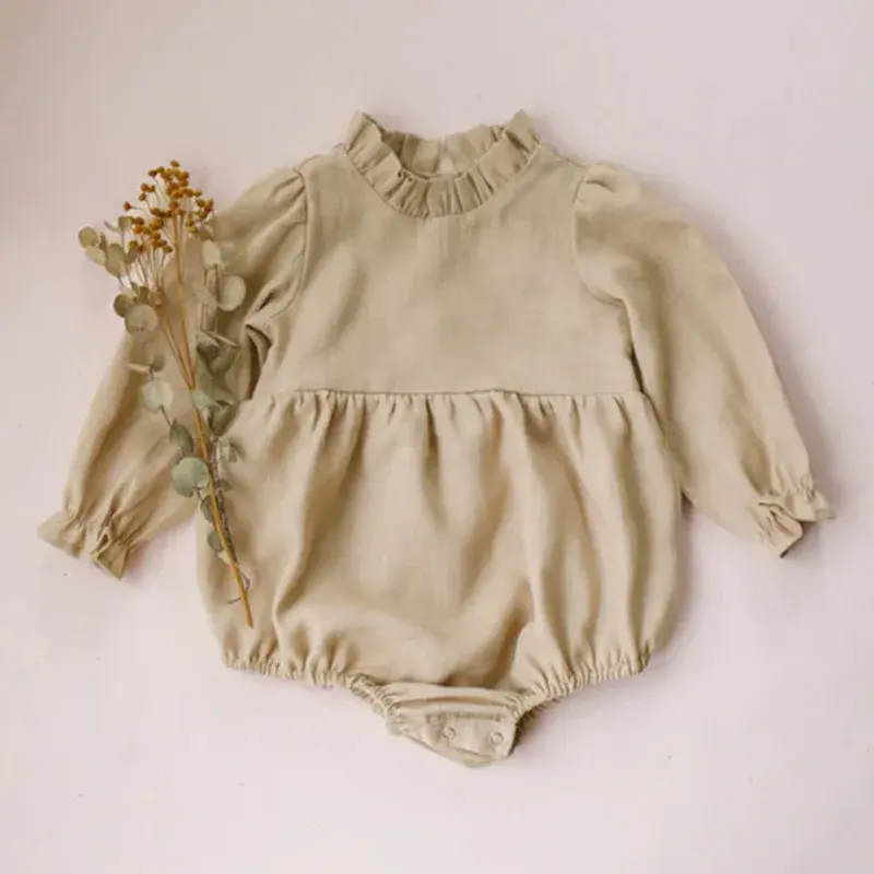 Spring Fall Newborn Infant Romper Baby Girl Long Sleeve Cotton Linen Bodysuit Jumpsuit Baby Clothing for 3-24Months