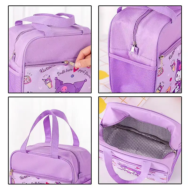 Sanrio Kawaii Meal Insulated Bag for Kids Cute Cartoon My Melody Kuromi Lunch Box Bag  Portable Food Storage Bag
