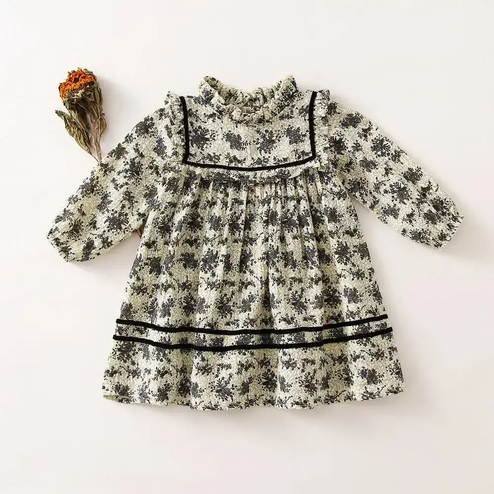 Organic cotton Toddler Girl Dresses Kids Blouse Vintage Floral Baby Girls Party Dress