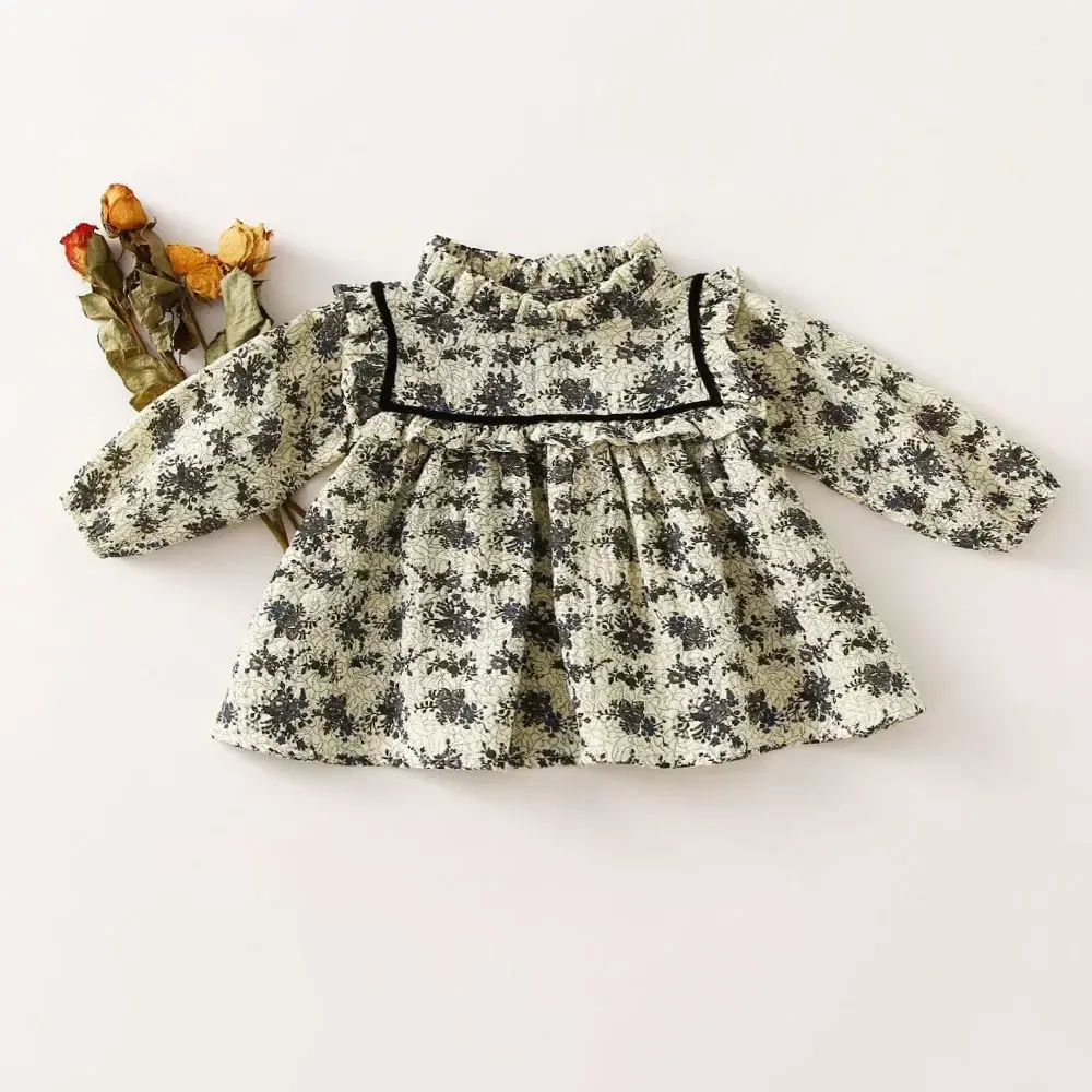 Organic cotton Toddler Girl Dresses Kids Blouse Vintage Floral Baby Girls Party Dress