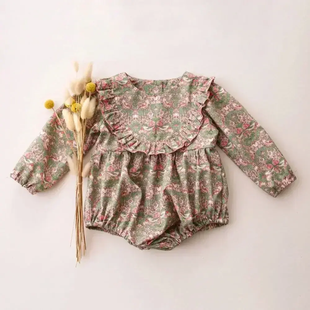 Spring Summer Baby Girls One-piece Cotton Long Sleeve Baby Girls Playsuit Newborn Baby Romper