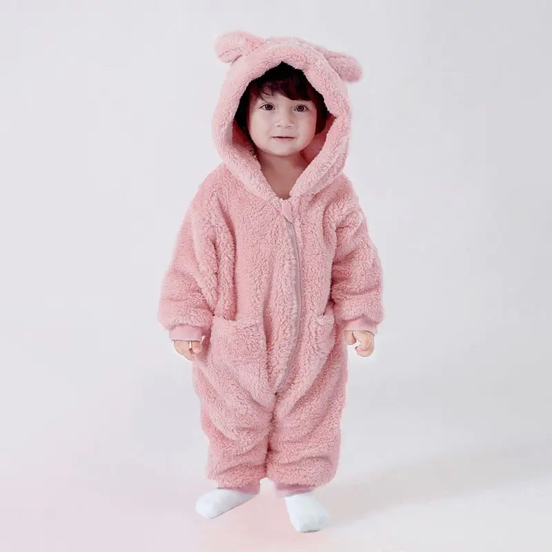 Autumn Winter Baby Fleece Clothing Cute Animal Hooded Infant Overalls 1-24Months Baby Boy Girl Rompers