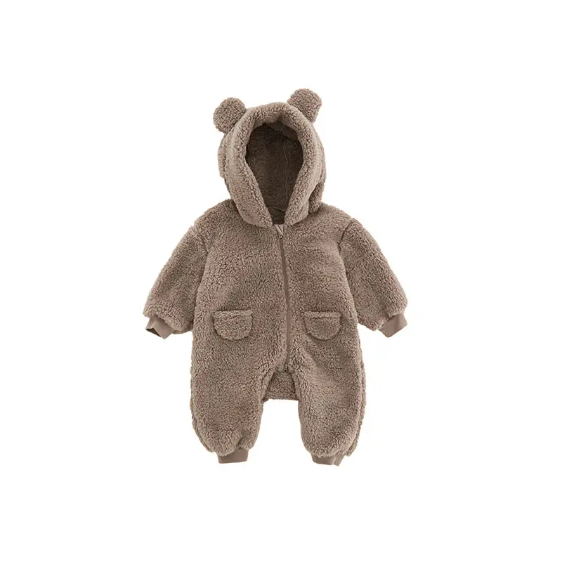 Newborn Girl Hooded Rompers Comfortable Fleece Baby Boy Jumpsuits Kids Homewear Pajamas Clothing