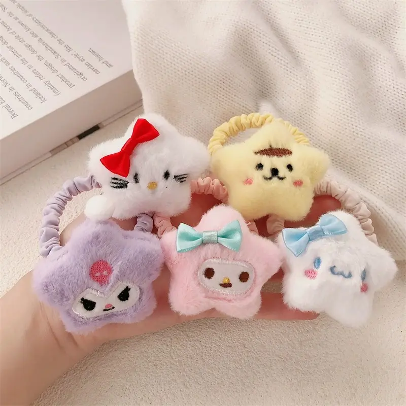 5Pcs/Pack Cute Kids Girl Hair Rope Sanrio My Melody Kuromi Cinnamoroll Hair Ties Cartoon Toddler Girl Headwear