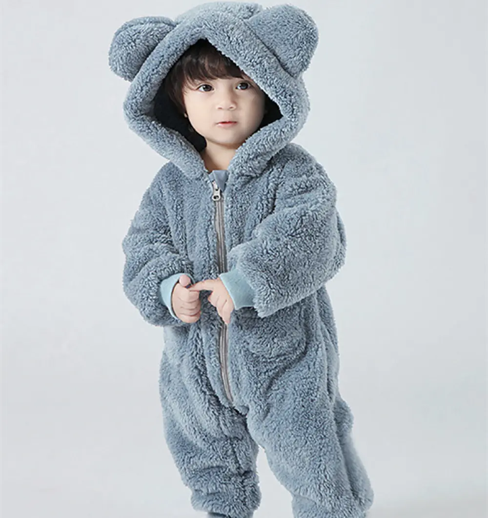 Toddler Baby Animal Hooded Clothes Cute Fleece Long Sleeve Rompers Newborn Boy Girl Jumpsuits for Autumn Winter