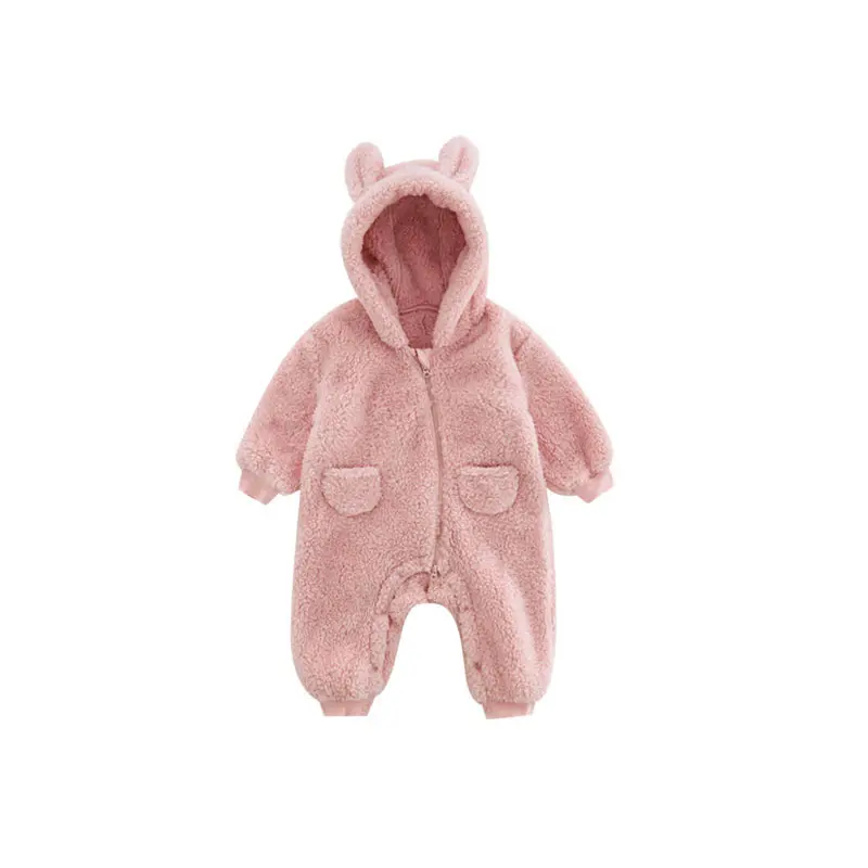 Cute Baby Boy Girl Rompers for Autumn Winter Fleece Long Sleeve Hooded Overalls Newborn Toddler Clothes