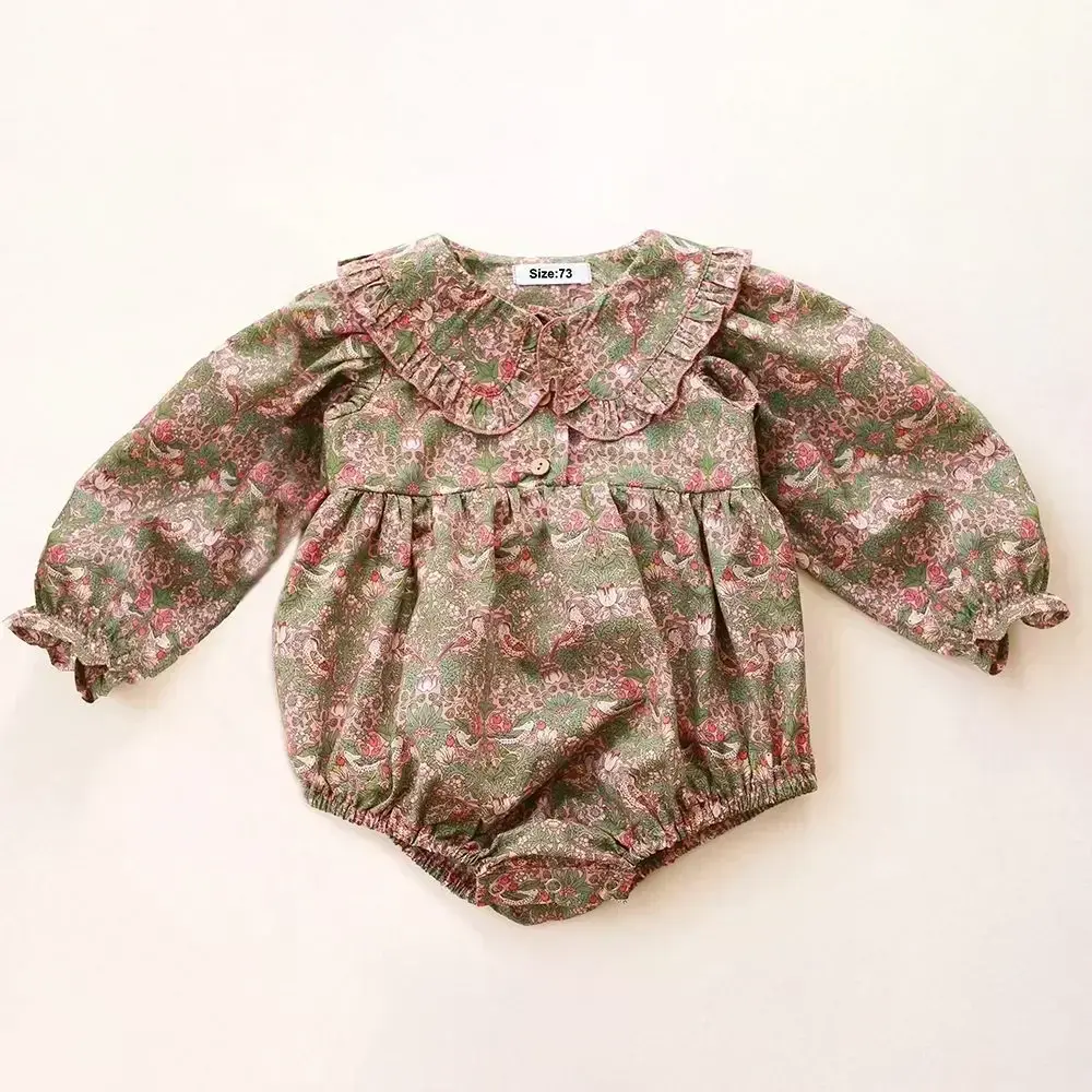Blue Baby Girl Romper Spring Linen Cotton 0-2Y Newborn Baby Girl Clothes