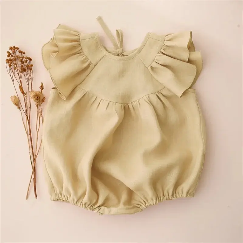 Summer Baby Girl Rompers Linen Cotton Ruffles Bebe One-Piece Newborn Baby Clothes Infant Baby Outfit Baby Girl Clothes