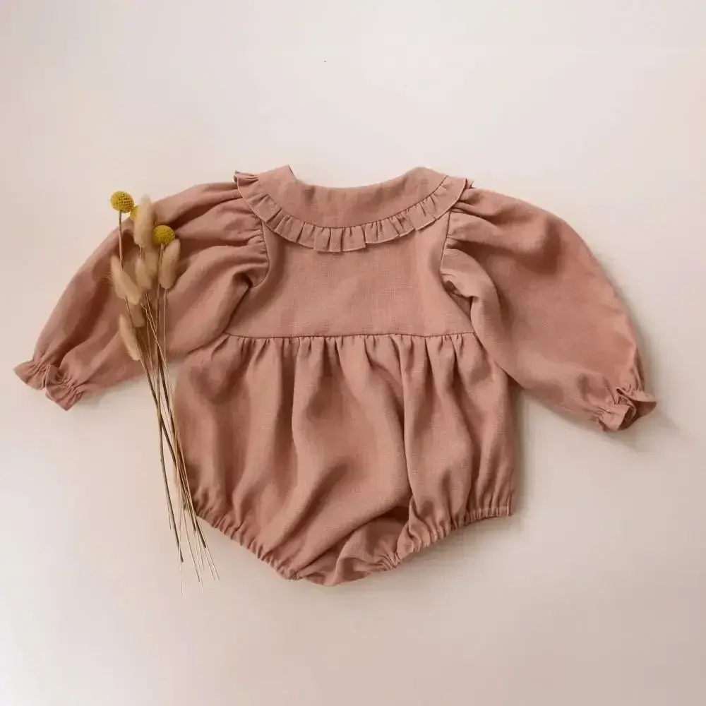 Blue Baby Girl Romper Spring Linen Cotton 0-2Y Newborn Baby Girl Clothes