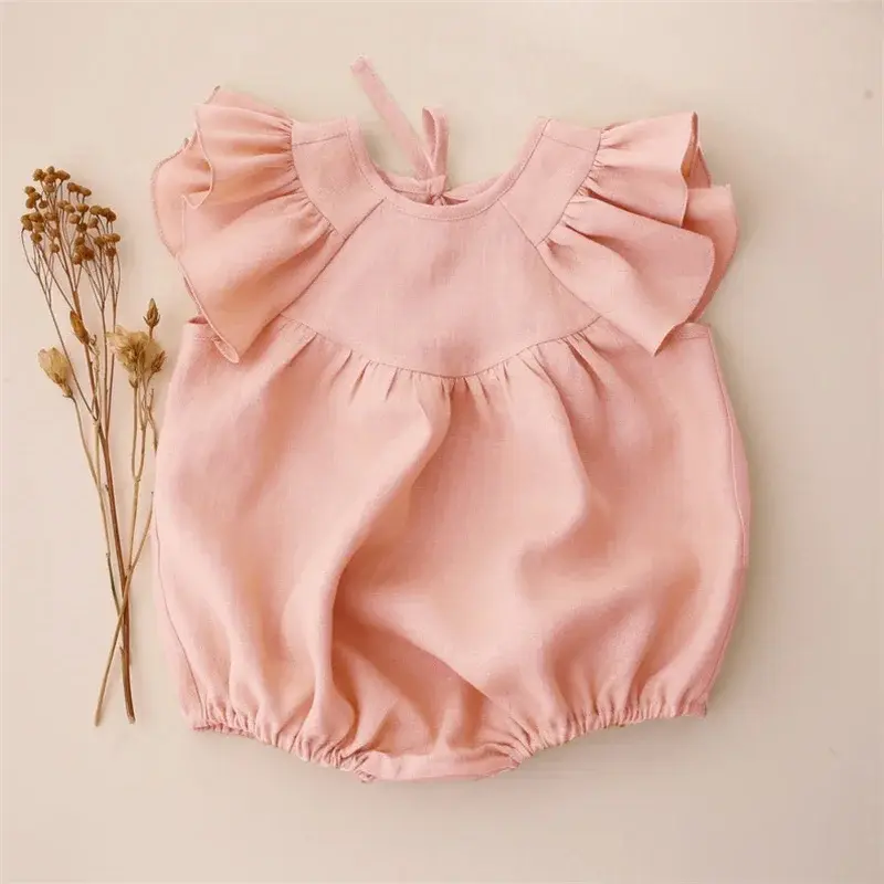 Summer Baby Girl Rompers Linen Cotton Ruffles Bebe One-Piece Newborn Baby Clothes Infant Baby Outfit Baby Girl Clothes