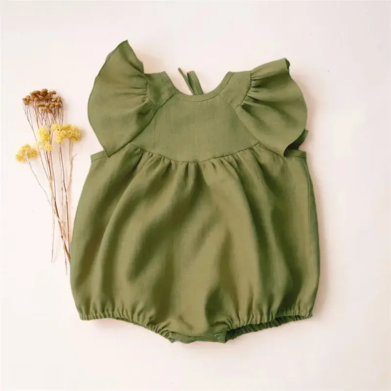 Summer Baby Girl Rompers Linen Cotton Ruffles Bebe One-Piece Newborn Baby Clothes Infant Baby Outfit Baby Girl Clothes