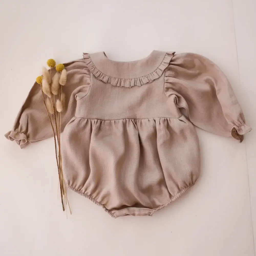 2Pcs Spring Baby Girls Clothes With Hat 0-2Y Infant Girls Romper Linen Cotton Long Sleeve Newborn One Piece Baby Girls Jumpsuit