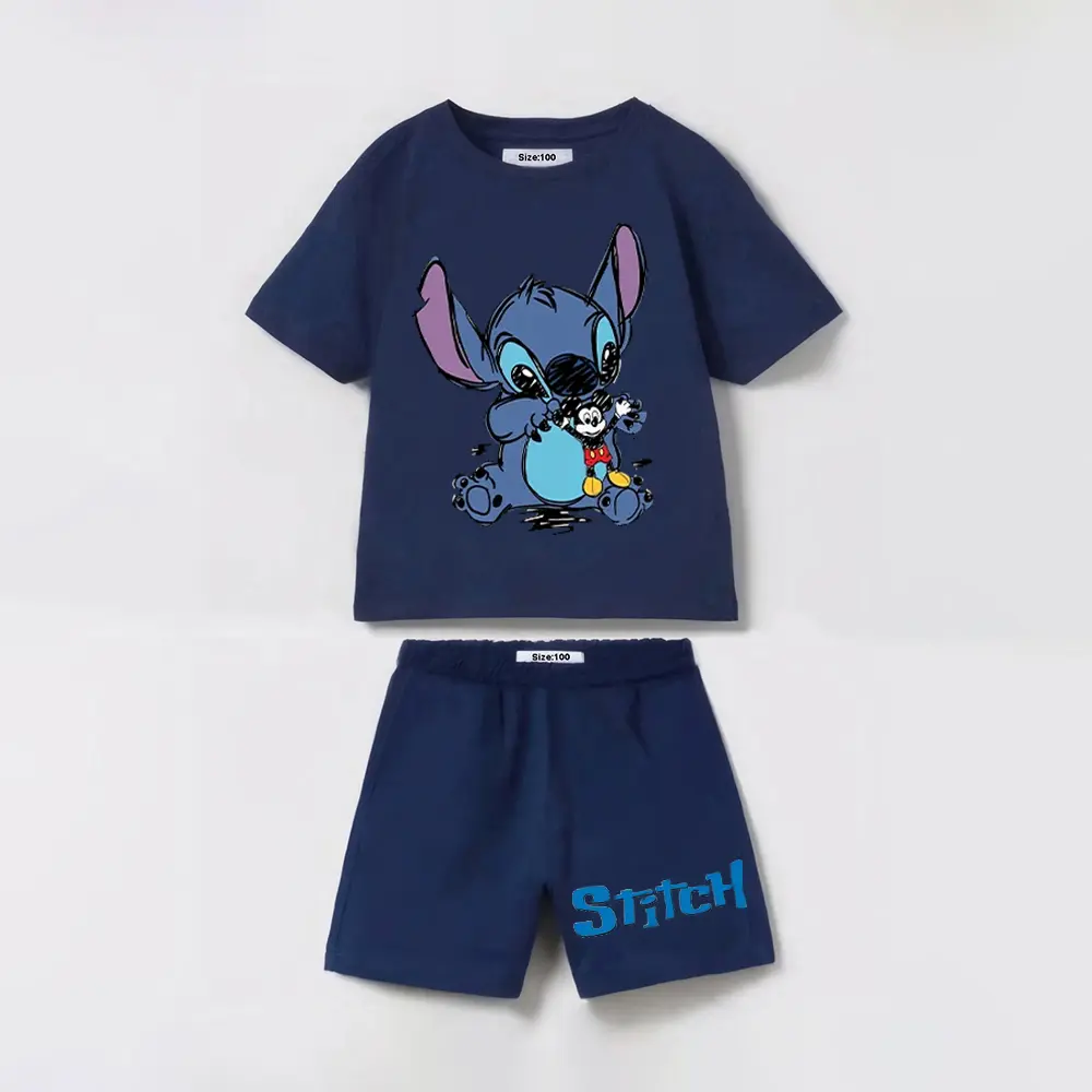 2Pcs Baby T-Shirt Outfits New Cartoon Kids Tees Solid Color Versatile Shorts Boys Child Short Sleeve Outdoor Wear Sets