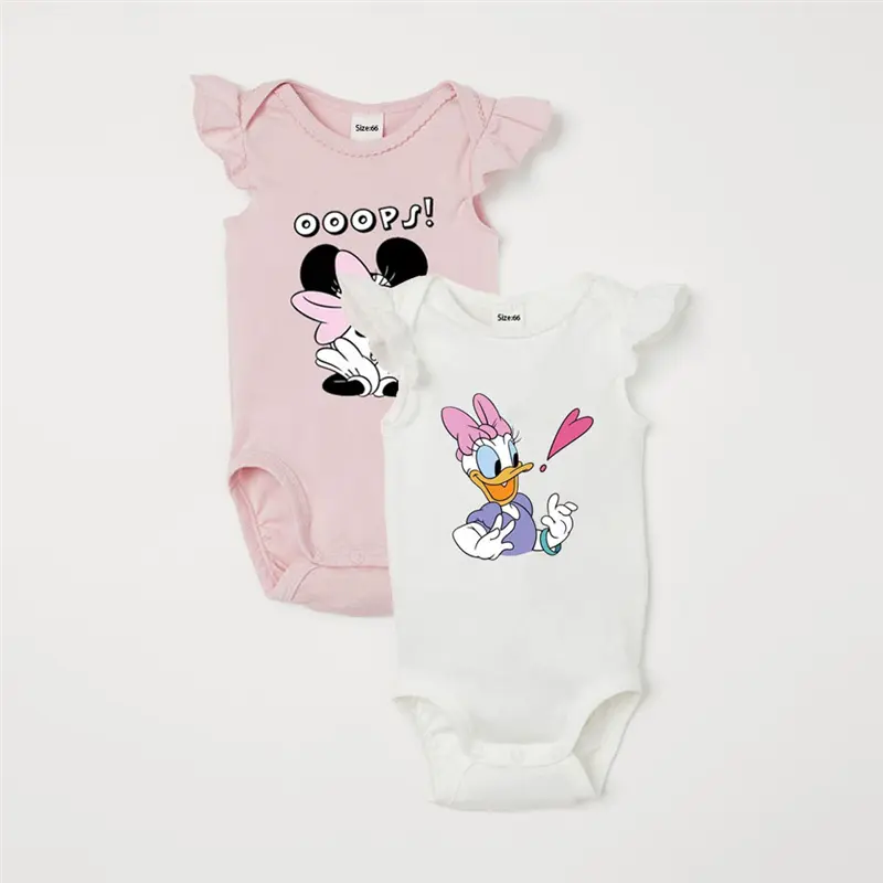 2Pcs Mickey Mouse Donald Duck Printed Baby Rompers Summer Cute Infant Boy Girl Bodysuits Cotton Baby Clothes for 1-18months