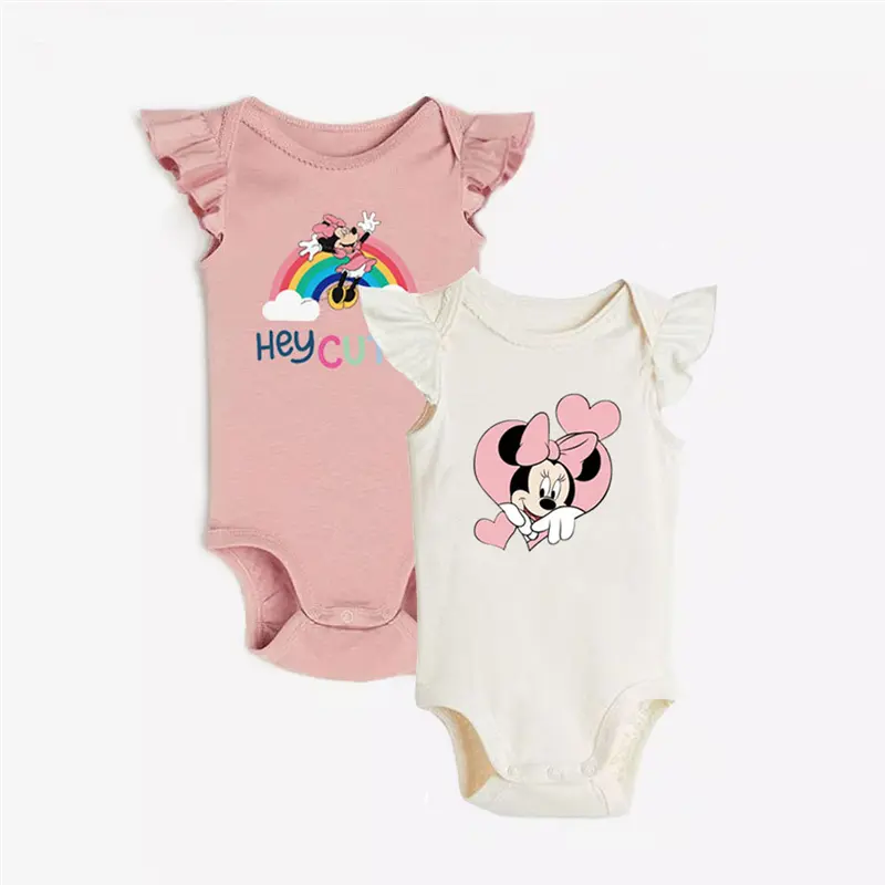 2Pcs Mickey Mouse Donald Duck Printed Baby Rompers Summer Cute Infant Boy Girl Bodysuits Cotton Baby Clothes for 1-18months