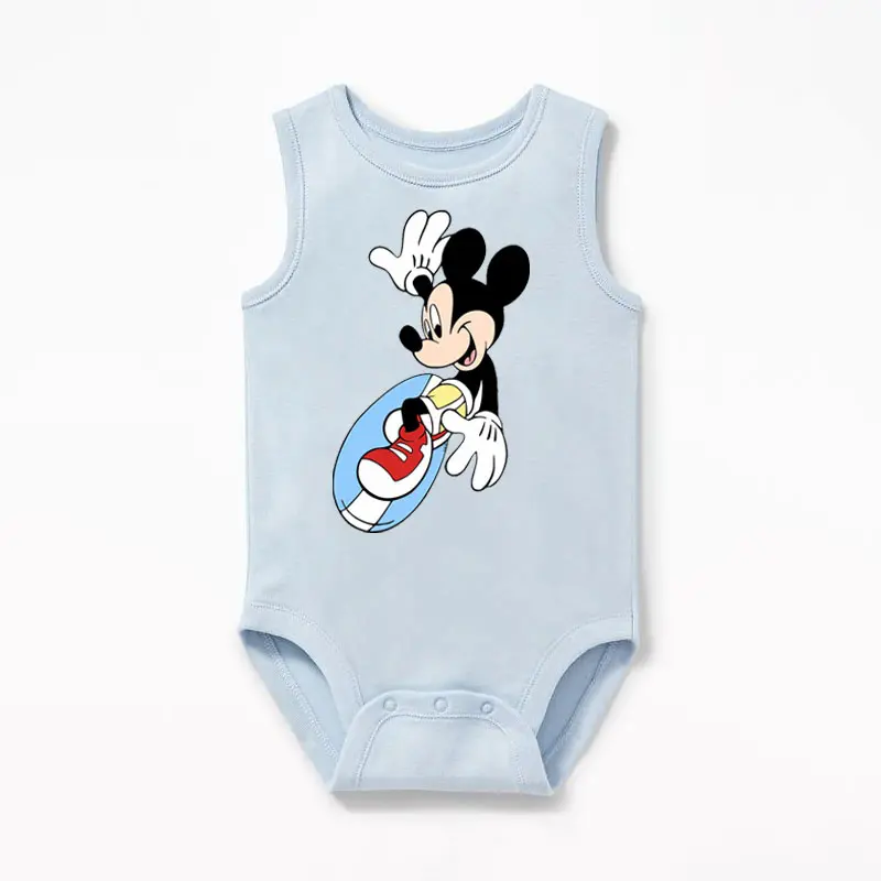 Cartoon Baby Clothes for Summer Cute Stitch Mickey Mouse Printed Sleeveless Rompers 1-18M Cotton Newborn Infant Jumpsuits