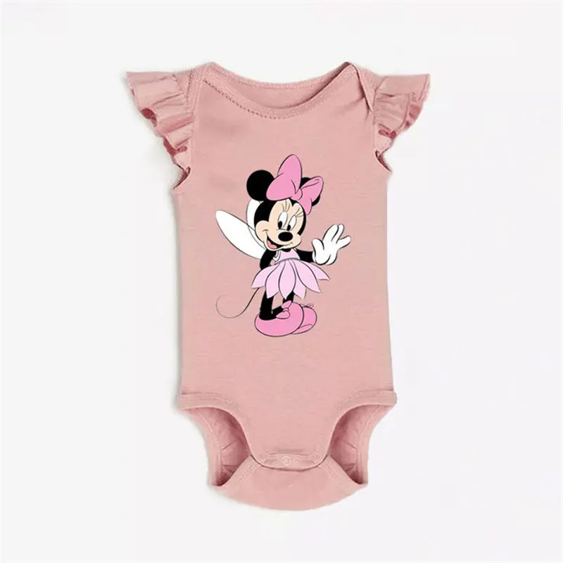 Cartoon Baby Clothes for Summer Cute Stitch Mickey Mouse Printed Sleeveless Rompers 1-18M Cotton Newborn Infant Jumpsuits