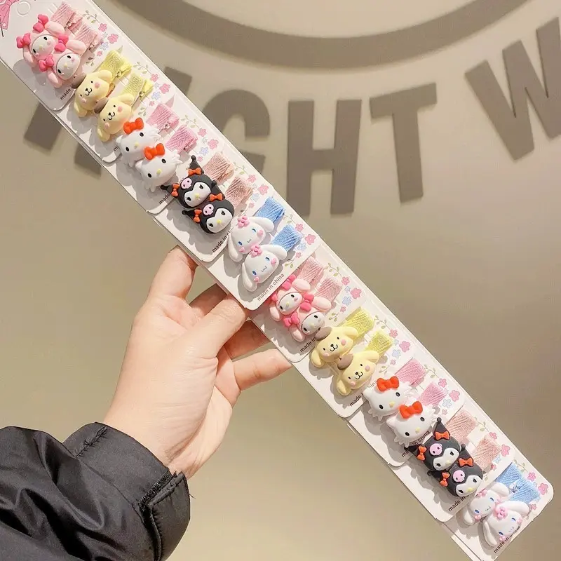 10 Pairs Sanrio Kids Hair Accessories Kuromi Melody Cinnamoroll Hello Kitty Hair Rope and Hairpin Toddler Girl Headwear